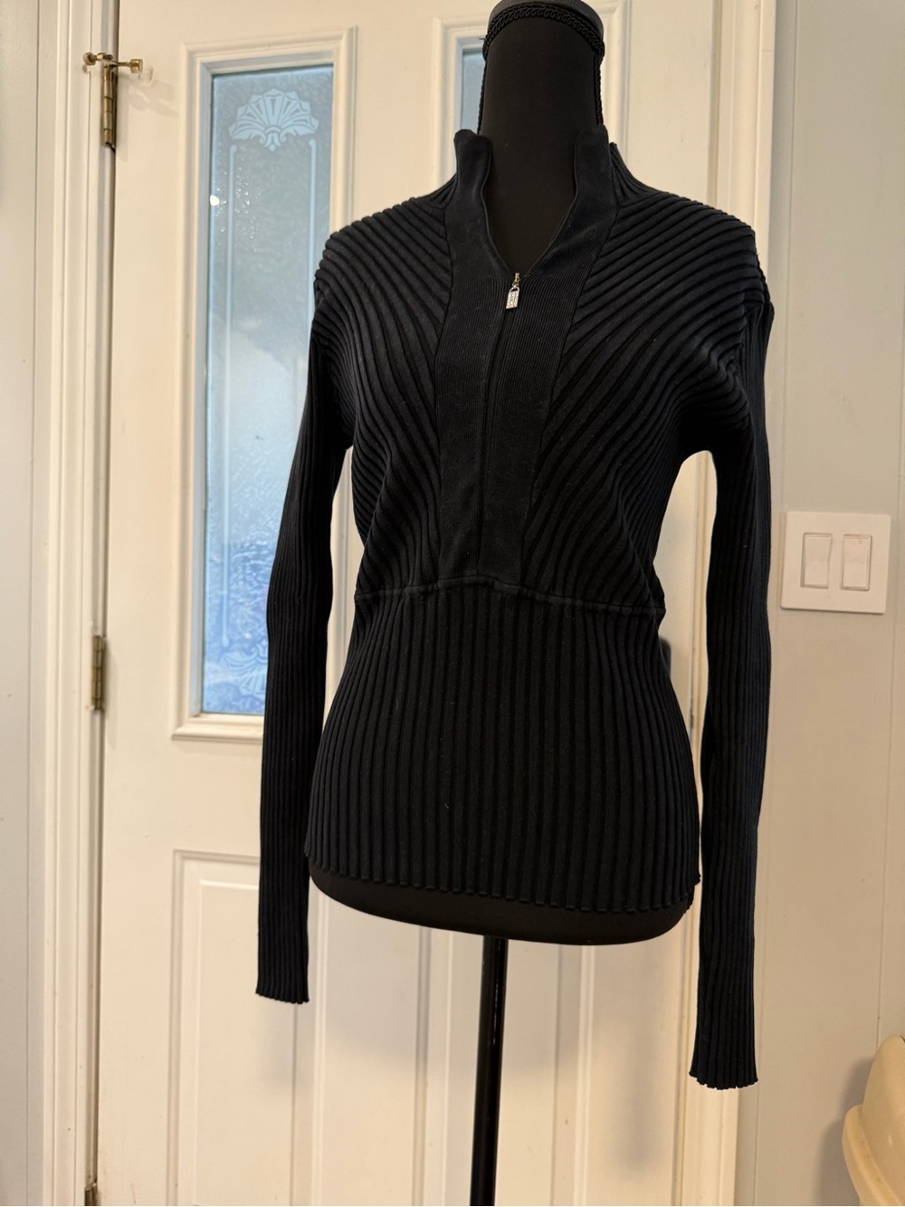 Cache Black Ribbed Half-Zip Turtleneck‎ Sweater